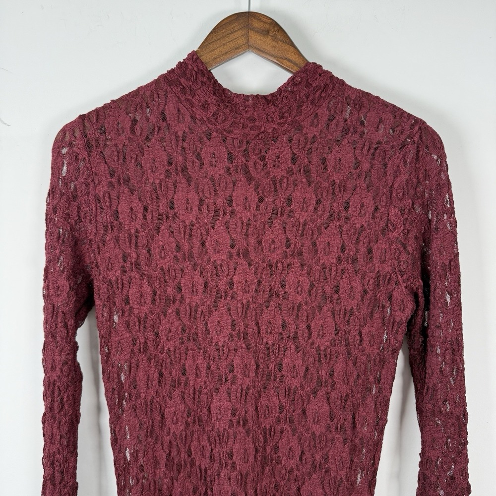 NWT Zara Maxi Dress Asymmetrical Maroon Women's Large Sheer Long Sleeve - Picture 4 of 8